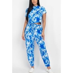 Cropped Top High Waisted Tie Dye Loungewear Set